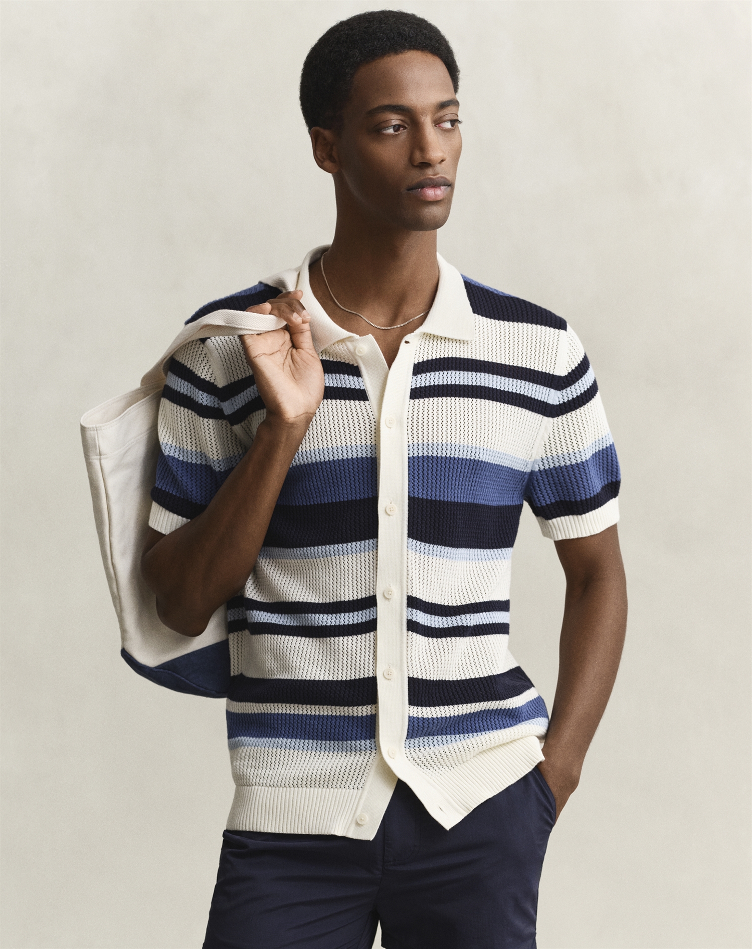 Gant - Striped Text Polo - Vintage Blue